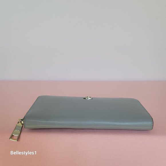 COACH Slim Accordion Smooth Leather Zip-Around Wallet – Grey Blue color ⭐ - Picture 11 of 16